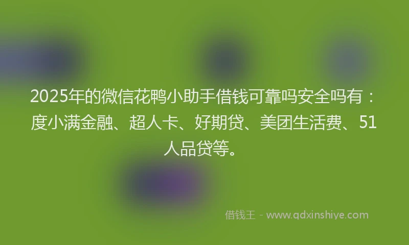 2025年的微信花鸭小助手借钱可靠吗安全吗有：度小满金融、超人卡、好期贷、美团生活费、51人品贷等。