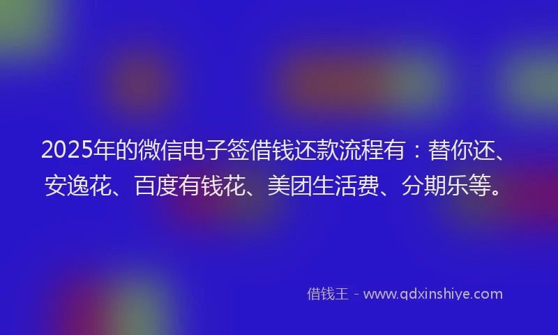 2025年的微信电子签借钱还款流程有：替你还、安逸花、百度有钱花、美团生活费、分期乐等。