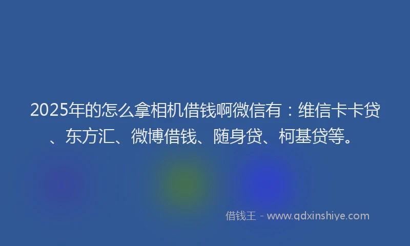2025年的怎么拿相机借钱啊微信有：维信卡卡贷、东方汇、微博借钱、随身贷、柯基贷等。