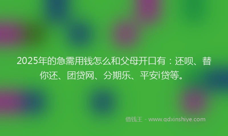 2025年的急需用钱怎么和父母开口有：还呗、替你还、团贷网、分期乐、平安i贷等。