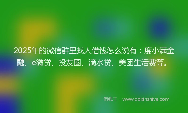 2025年的微信群里找人借钱怎么说有：度小满金融、e微贷、投友圈、滴水贷、美团生活费等。
