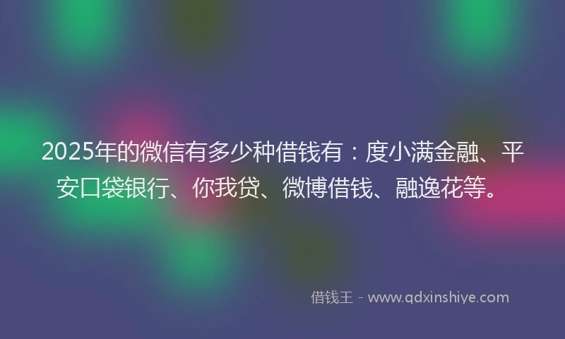 2025年的微信有多少种借钱有：度小满金融、平安口袋银行、你我贷、微博借钱、融逸花等。