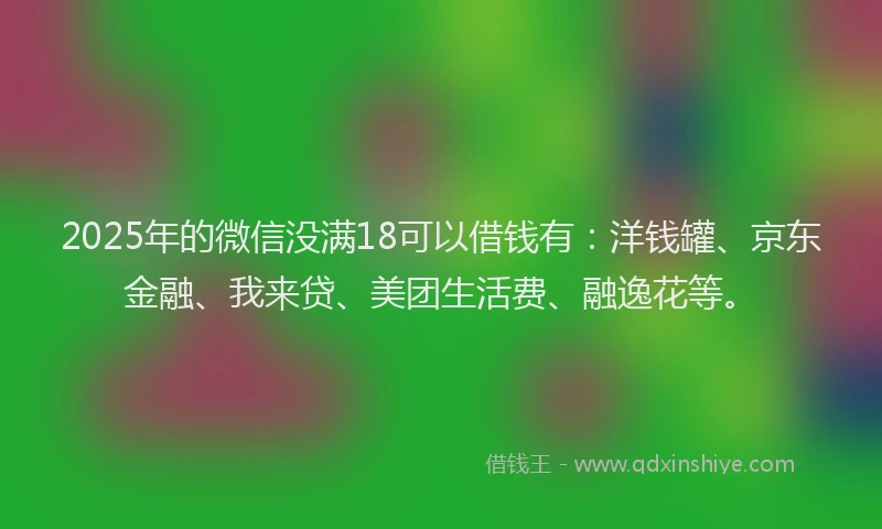 2025年的微信没满18可以借钱有：洋钱罐、京东金融、我来贷、美团生活费、融逸花等。
