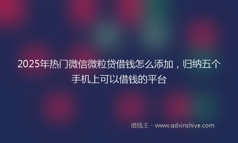 2025年热门微信微粒贷借钱怎么添加，归纳五个手机上可以借钱的平台