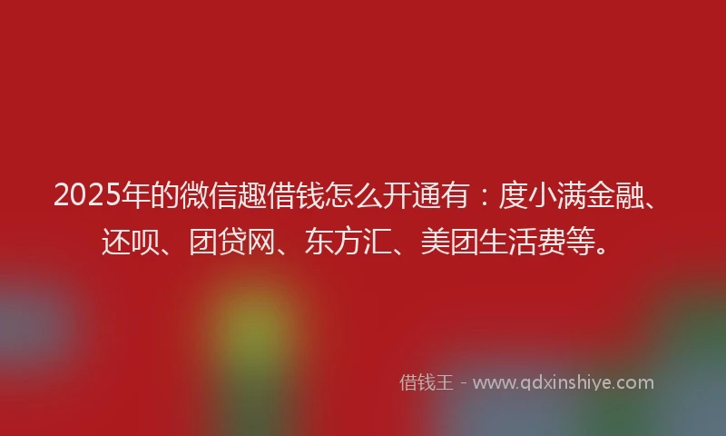2025年的微信趣借钱怎么开通有：度小满金融、还呗、团贷网、东方汇、美团生活费等。