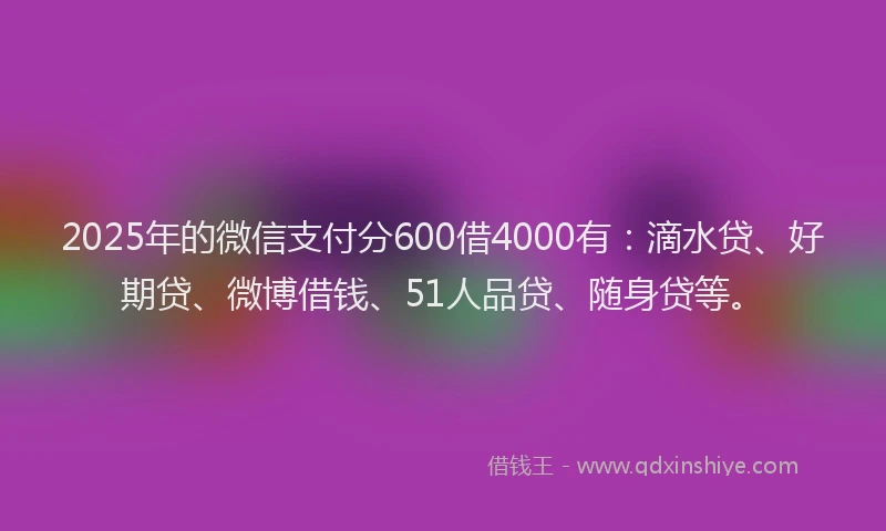 2025年的微信支付分600借4000有：滴水贷、好期贷、微博借钱、51人品贷、随身贷等。