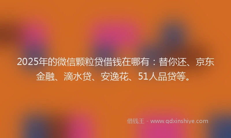 2025年的微信颗粒贷借钱在哪有：替你还、京东金融、滴水贷、安逸花、51人品贷等。