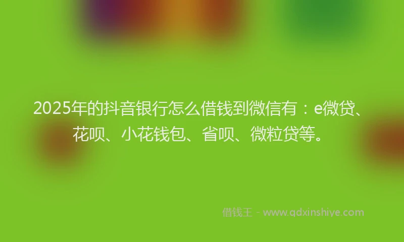 2025年的抖音银行怎么借钱到微信有：e微贷、花呗、小花钱包、省呗、微粒贷等。