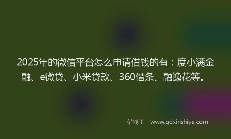 2025年的微信平台怎么申请借钱的有：度小满金融、e微贷、小米贷款、360借条、融逸花等。