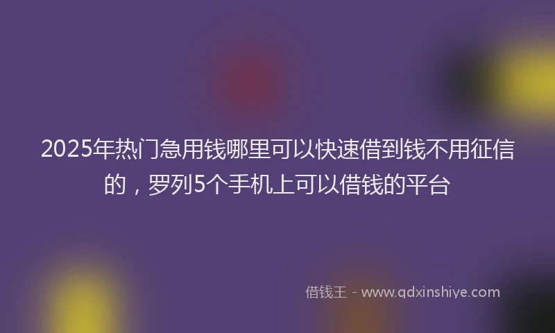2025年热门急用钱哪里可以快速借到钱不用征信的，罗列5个手机上可以借钱的平台