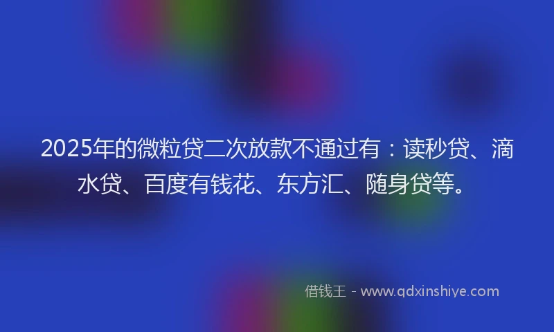 2025年的微粒贷二次放款不通过有：读秒贷、滴水贷、百度有钱花、东方汇、随身贷等。