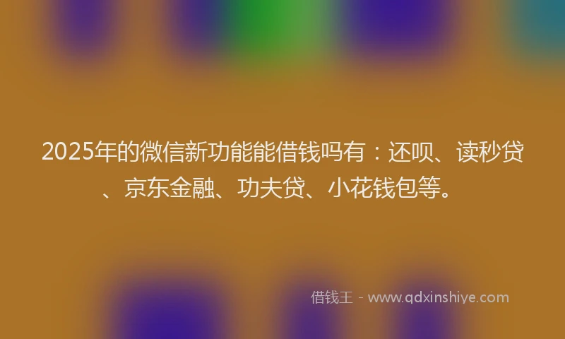 2025年的微信新功能能借钱吗有：还呗、读秒贷、京东金融、功夫贷、小花钱包等。
