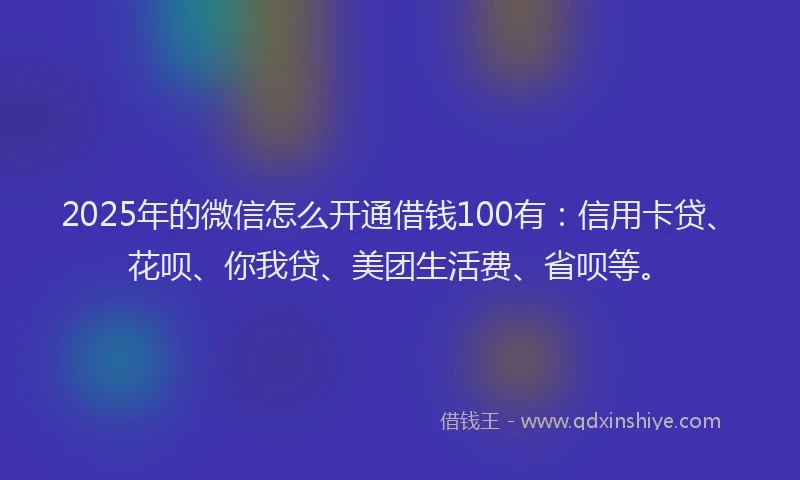 2025年的微信怎么开通借钱100有：信用卡贷、花呗、你我贷、美团生活费、省呗等。