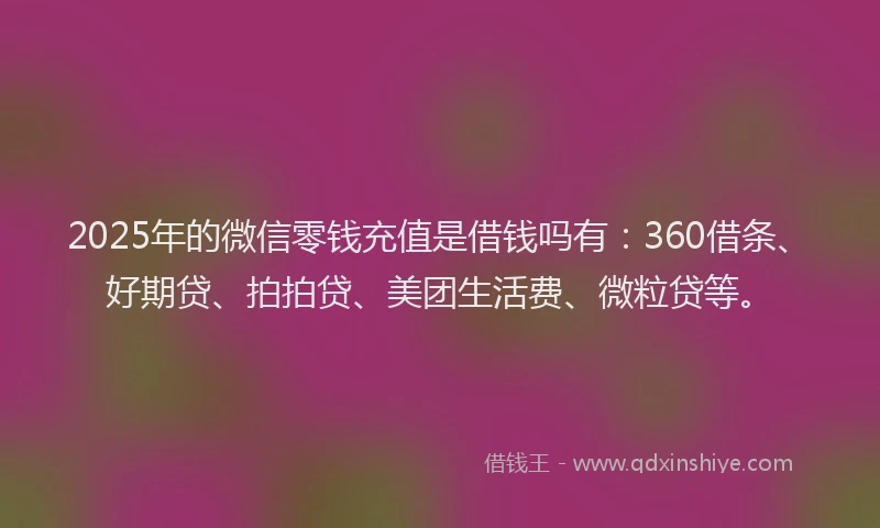 2025年的微信零钱充值是借钱吗有：360借条、好期贷、拍拍贷、美团生活费、微粒贷等。