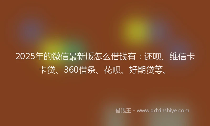2025年的微信最新版怎么借钱有：还呗、维信卡卡贷、360借条、花呗、好期贷等。