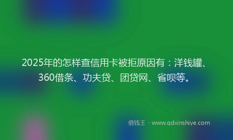 2025年的怎样查信用卡被拒原因有：洋钱罐、360借条、功夫贷、团贷网、省呗等。