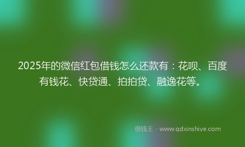 2025年的微信红包借钱怎么还款有：花呗、百度有钱花、快贷通、拍拍贷、融逸花等。