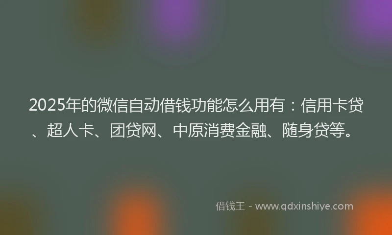 2025年的微信自动借钱功能怎么用有：信用卡贷、超人卡、团贷网、中原消费金融、随身贷等。
