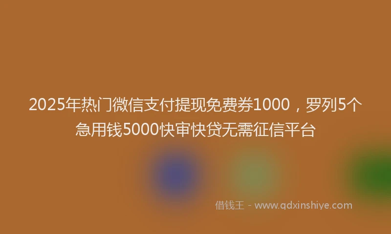 2025年热门微信支付提现免费券1000，罗列5个急用钱5000快审快贷无需征信平台