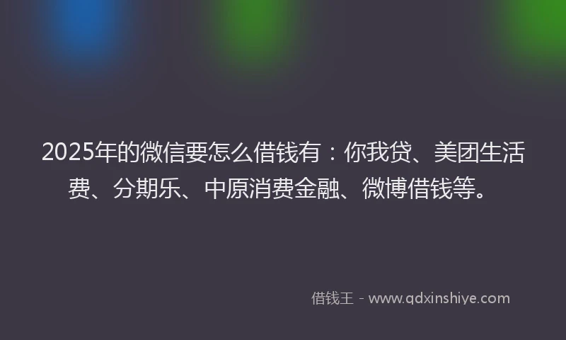2025年的微信要怎么借钱有：你我贷、美团生活费、分期乐、中原消费金融、微博借钱等。