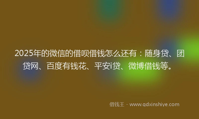 2025年的微信的借呗借钱怎么还有：随身贷、团贷网、百度有钱花、平安i贷、微博借钱等。