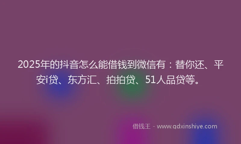 2025年的抖音怎么能借钱到微信有：替你还、平安i贷、东方汇、拍拍贷、51人品贷等。