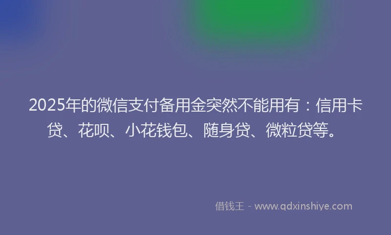 2025年的微信支付备用金突然不能用有：信用卡贷、花呗、小花钱包、随身贷、微粒贷等。
