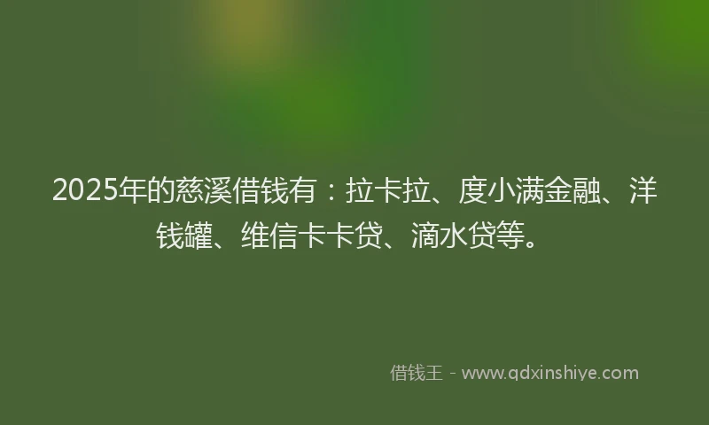 2025年的慈溪借钱有：拉卡拉、度小满金融、洋钱罐、维信卡卡贷、滴水贷等。