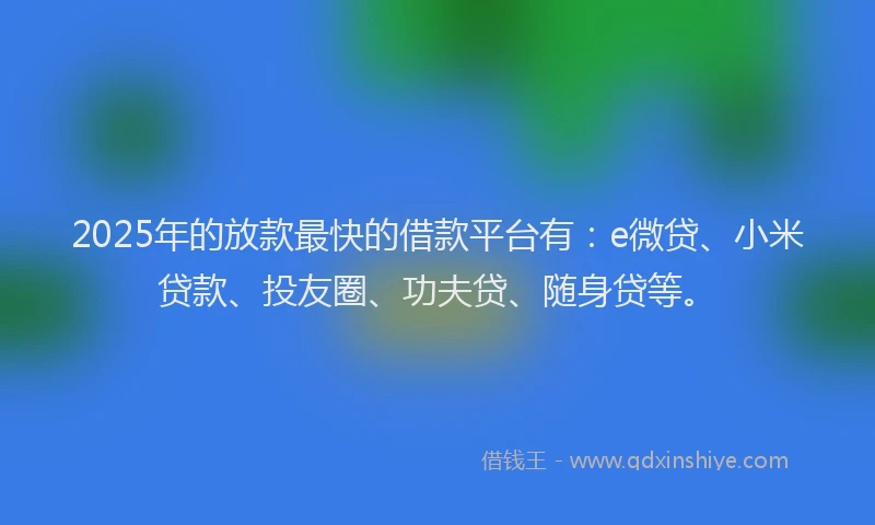 2025年的放款最快的借款平台有：e微贷、小米贷款、投友圈、功夫贷、随身贷等。