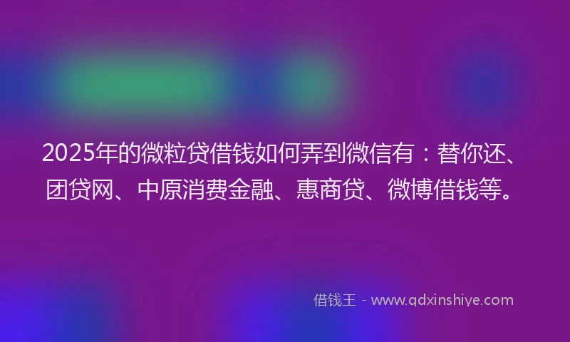 2025年的微粒贷借钱如何弄到微信有：替你还、团贷网、中原消费金融、惠商贷、微博借钱等。
