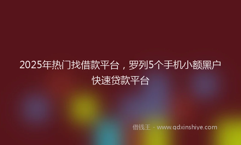2025年热门找借款平台，罗列5个手机小额黑户快速贷款平台