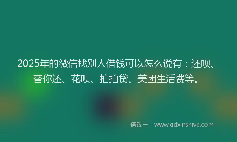 2025年的微信找别人借钱可以怎么说有：还呗、替你还、花呗、拍拍贷、美团生活费等。
