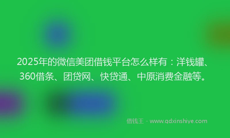 2025年的微信美团借钱平台怎么样有：洋钱罐、360借条、团贷网、快贷通、中原消费金融等。