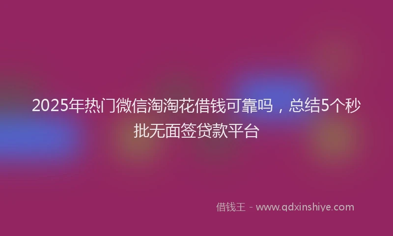 2025年热门微信淘淘花借钱可靠吗，总结5个秒批无面签贷款平台