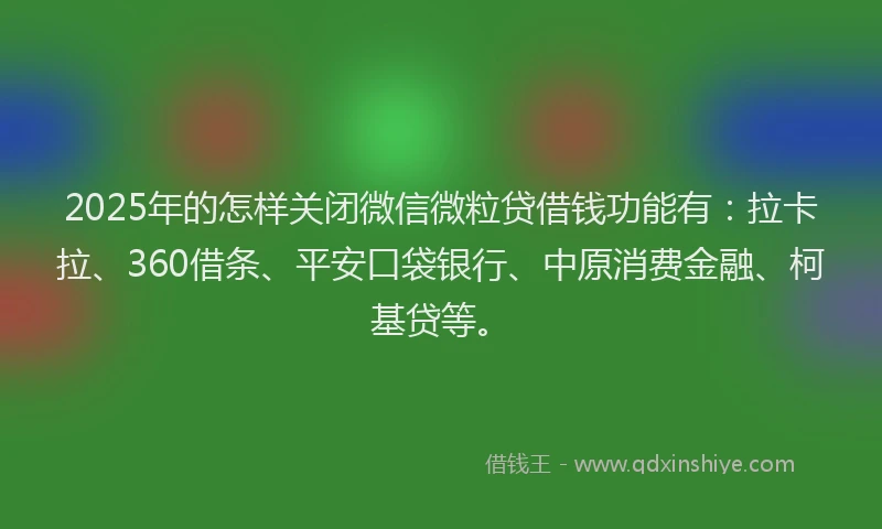 2025年的怎样关闭微信微粒贷借钱功能有：拉卡拉、360借条、平安口袋银行、中原消费金融、柯基贷等。