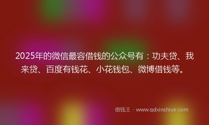 2025年的微信最容借钱的公众号有：功夫贷、我来贷、百度有钱花、小花钱包、微博借钱等。