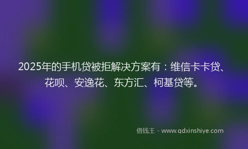 2025年的手机贷被拒解决方案有：维信卡卡贷、花呗、安逸花、东方汇、柯基贷等。