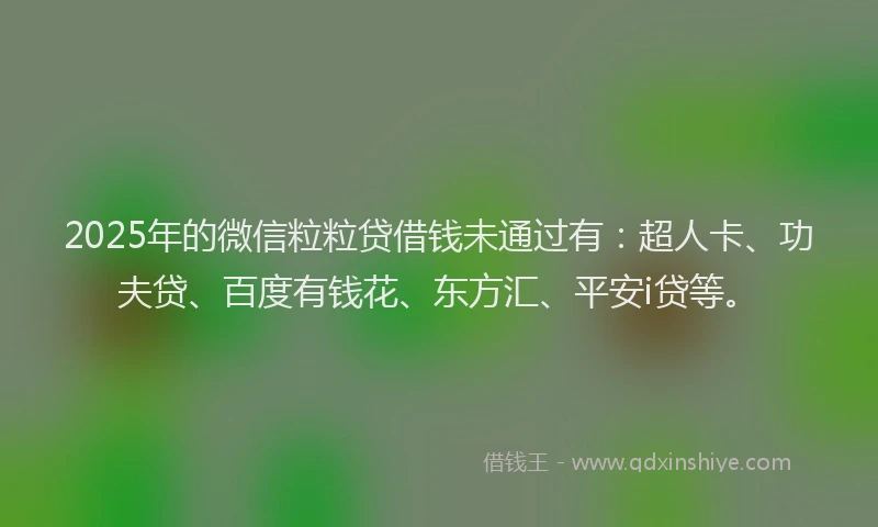 2025年的微信粒粒贷借钱未通过有：超人卡、功夫贷、百度有钱花、东方汇、平安i贷等。