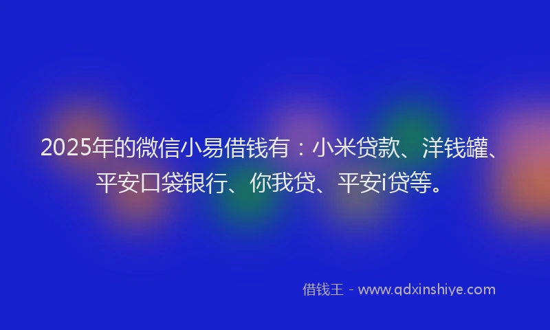 2025年的微信小易借钱有：小米贷款、洋钱罐、平安口袋银行、你我贷、平安i贷等。