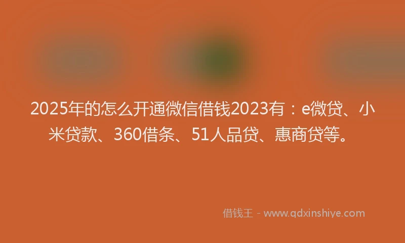 2025年的怎么开通微信借钱2023有：e微贷、小米贷款、360借条、51人品贷、惠商贷等。