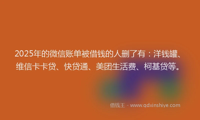 2025年的微信账单被借钱的人删了有：洋钱罐、维信卡卡贷、快贷通、美团生活费、柯基贷等。