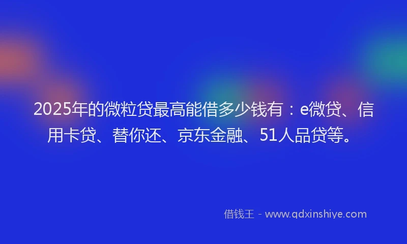 2025年的微粒贷最高能借多少钱有：e微贷、信用卡贷、替你还、京东金融、51人品贷等。