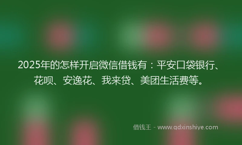2025年的怎样开启微信借钱有：平安口袋银行、花呗、安逸花、我来贷、美团生活费等。