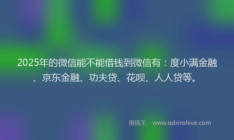 2025年的微信能不能借钱到微信有：度小满金融、京东金融、功夫贷、花呗、人人贷等。