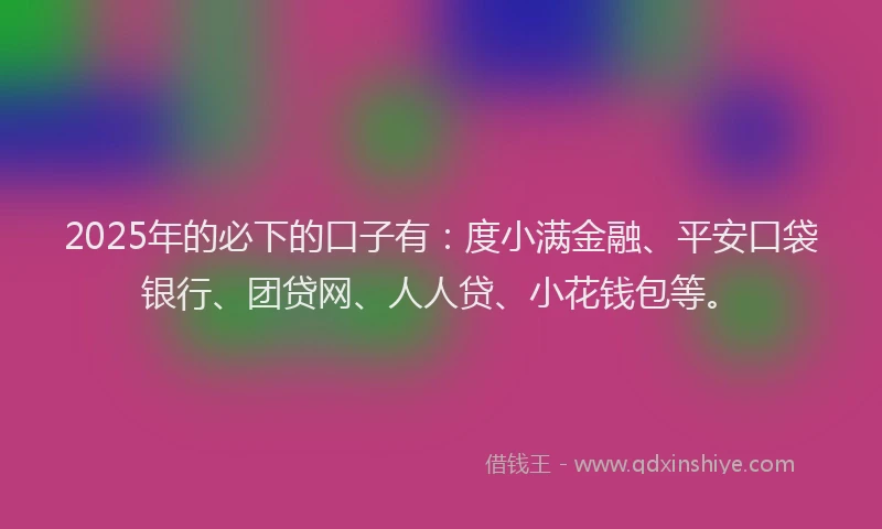 2025年的必下的口子有：度小满金融、平安口袋银行、团贷网、人人贷、小花钱包等。
