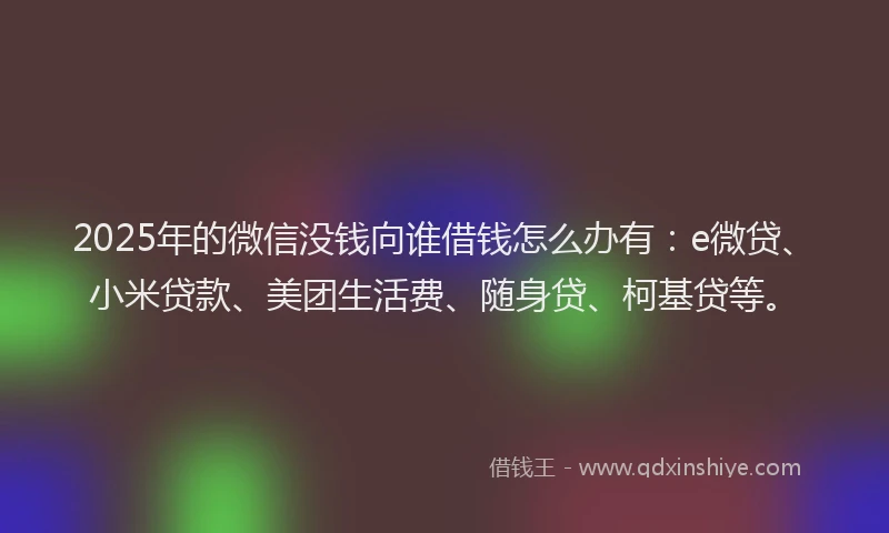 2025年的微信没钱向谁借钱怎么办有：e微贷、小米贷款、美团生活费、随身贷、柯基贷等。