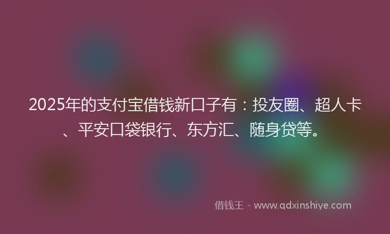 2025年的支付宝借钱新口子有：投友圈、超人卡、平安口袋银行、东方汇、随身贷等。