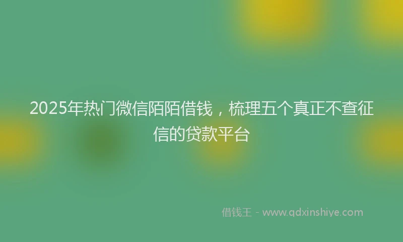 2025年热门微信陌陌借钱，梳理五个真正不查征信的贷款平台
