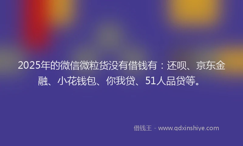 2025年的微信微粒货没有借钱有：还呗、京东金融、小花钱包、你我贷、51人品贷等。