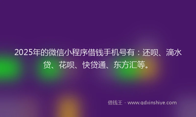 2025年的微信小程序借钱手机号有：还呗、滴水贷、花呗、快贷通、东方汇等。